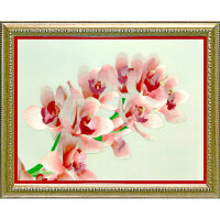 Картина вышитая шелком Ветка орхидеи ручной работы