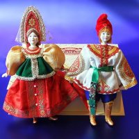 Две куклы Дуняша и Ерема в подарочной коробке с бантом